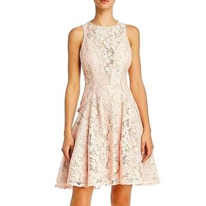 NWT Avery G Bloomingdales Pink Floral Sheer Illusion Lace A Line Dress Party 2